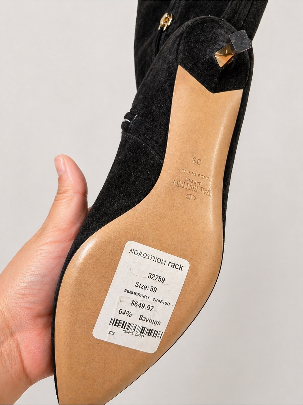 Valentino Garavani OTK Boots Black Stretch Suede Gold Heel 39 / US 8–8.5 NWT - Picture 10 of 10